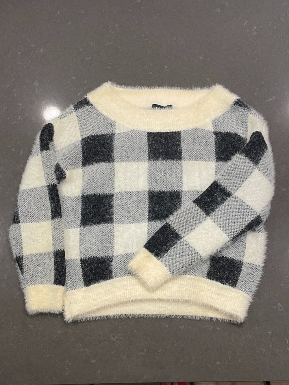 Express Black and White Buffalo Check Fuzzy Sweater NWT XS